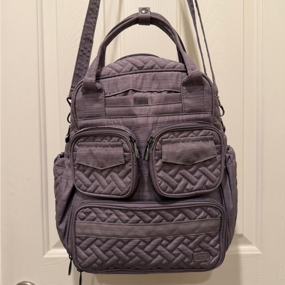 Lug Handbags - Lug Mini Puddle Jumper Quilted Crossbody Convertible Tote Brushed Pearl Grey